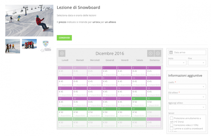 Prenotazione online lezione snowboard sci